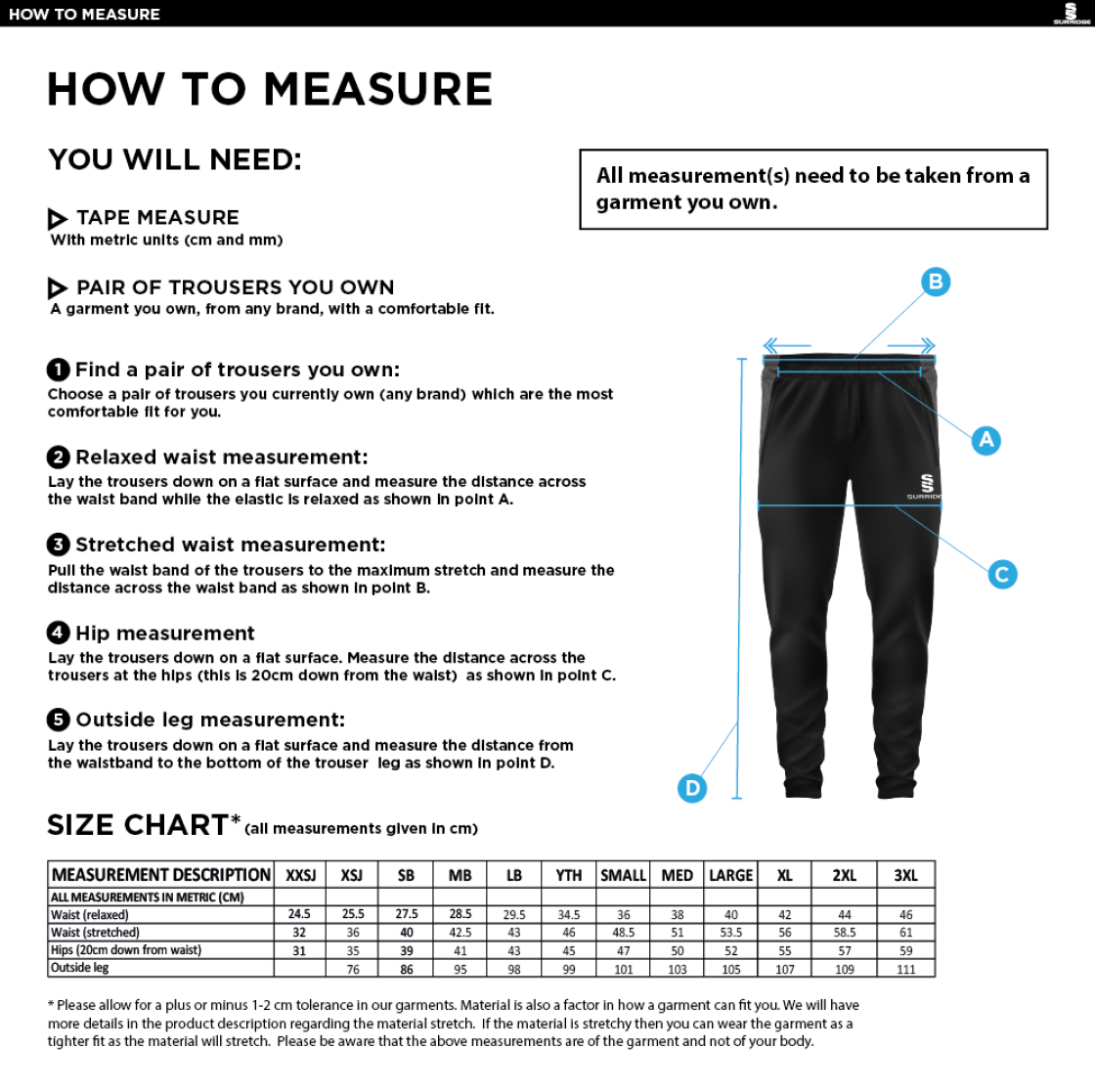 Byfleet CC Tek Slim Pants - Size Guide