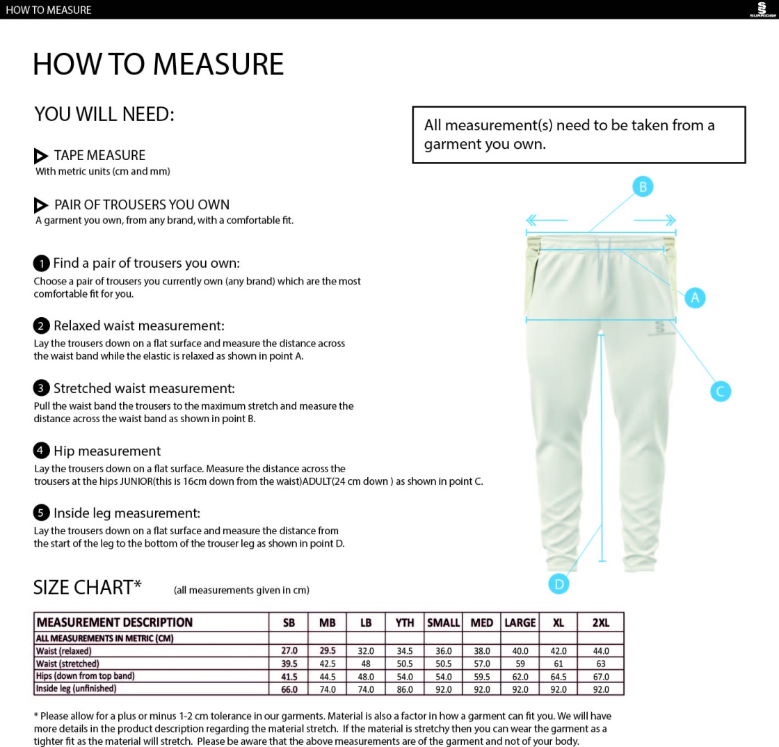 Byfleet CC Blade Playing Pants - Size Guide