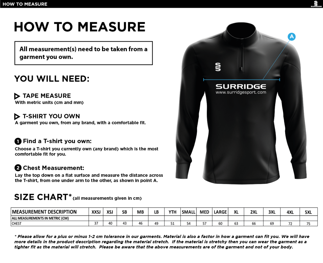 Byfleet CC Performance Sweatshirt - Size Guide