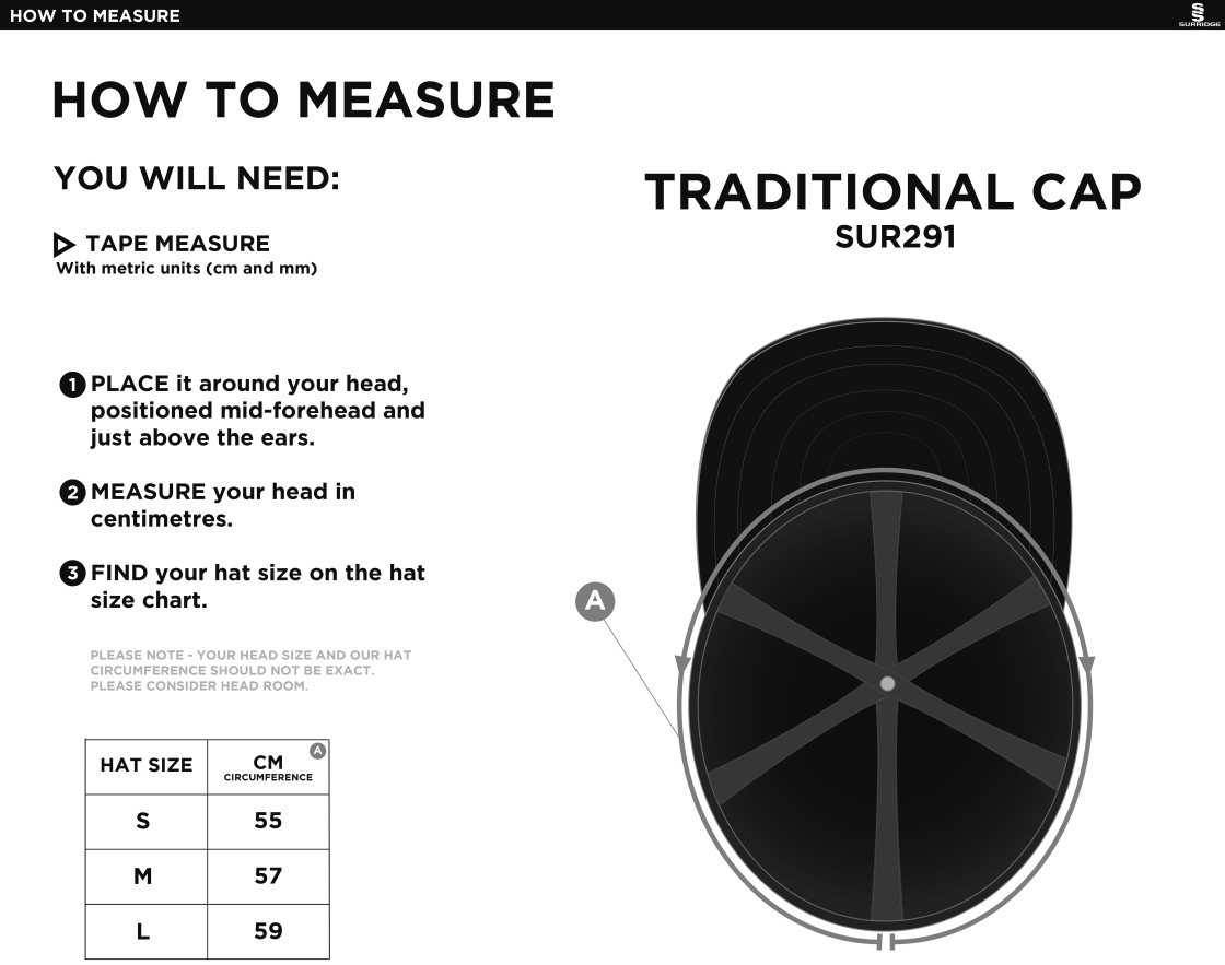 Byfleet CC Traditional Cap - Size Guide