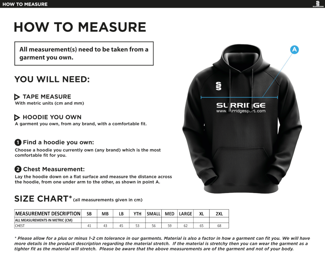 Byfleet CC Blade Hoody - Size Guide